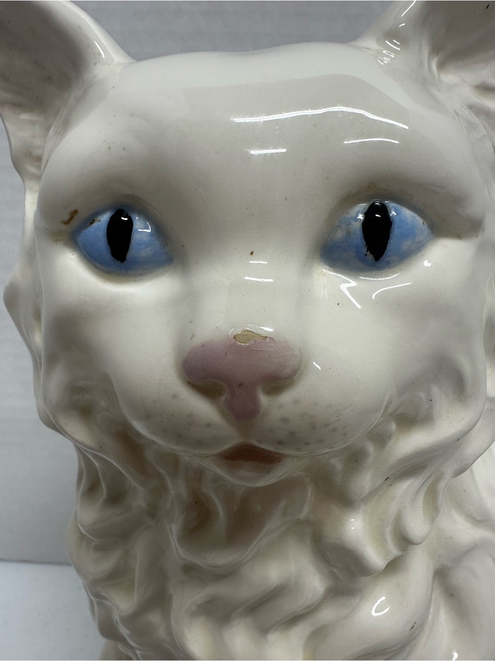 Vintage White Ceramic Blue Eyed Long Hair Cat Figurine Statue 11” Home Decor - Picture 2 of 9